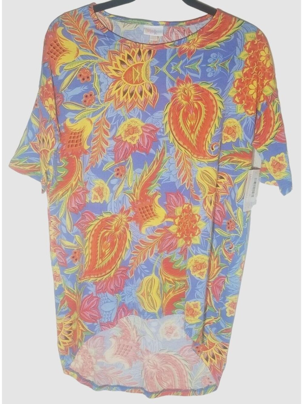 Lula Roe Irma short sleeve shirt floral purple polyester blend high new xxs READ